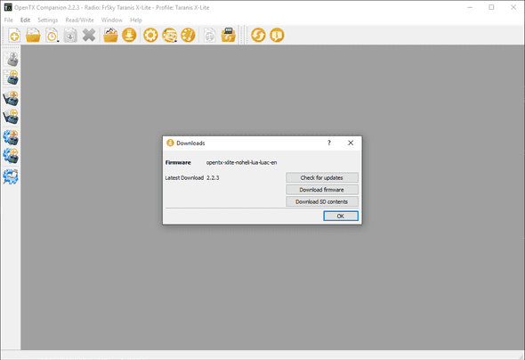OpenTX Companion download dialog